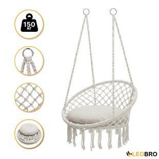 Підвісне плетене крісло-гойдалка LEOBRO Boho XL 80 см Cream з подушкою (LB-1106) 9028 фото