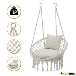 Підвісне плетене крісло-гойдалка LEOBRO Boho Comfort XL 80 см Cream (LB-1109) 9029 фото