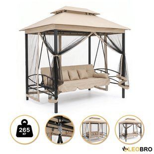 Садова гойдалка з подушками та москитною сіткою LEOBRO Elit Brown (LB-1097) 9033 фото