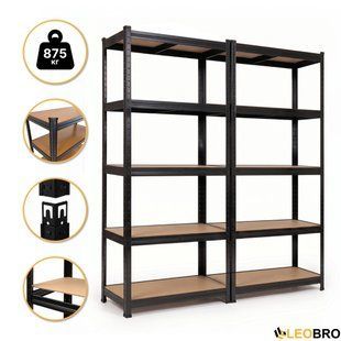 Набір стелажів 2 шт LEOBRO Premium Black 180 х 90 х 40 см, 175кг/полиця, 5 полиць (LB-R115X2) 9221 фото