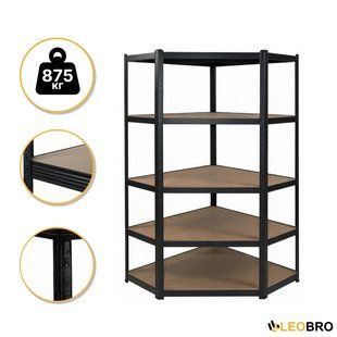 Стелаж кутовий LEOBRO Premium Black 180 х 90 х 40 см, 175кг/полиця, 5 полиць (LB-R124) 9231 фото